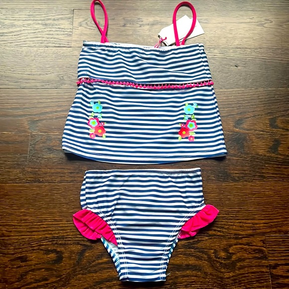 2/$25 NWT Girl / Toddler Blue and White Stripes Bathing Suit Size 4T - Picture 1 of 5